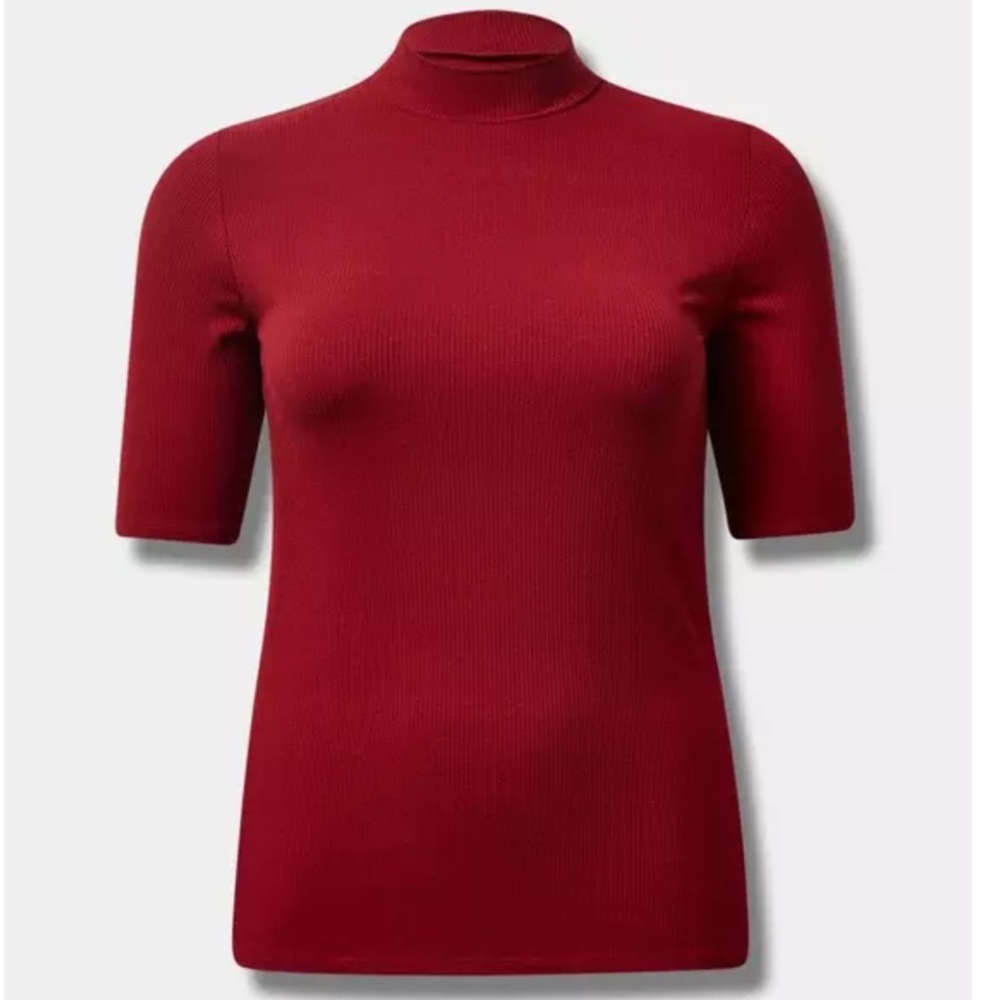 Torrid Women’s Size 3 Rhubarb Red Super Soft Rib Mock Neck Short Sleeve Top NWT